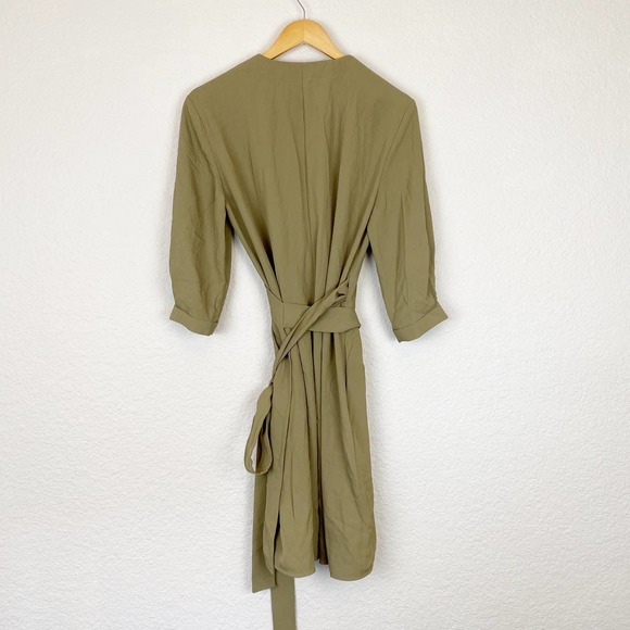 Everlane Green Japanese GoWeave Long Sleeve Mini Wrap Dress Size 6 - Picture 11 of 13